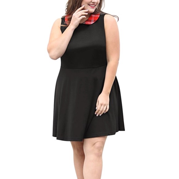 Plus Size Red Plaid Peter Pan Collard Mini Dress - Picture 2 of 7